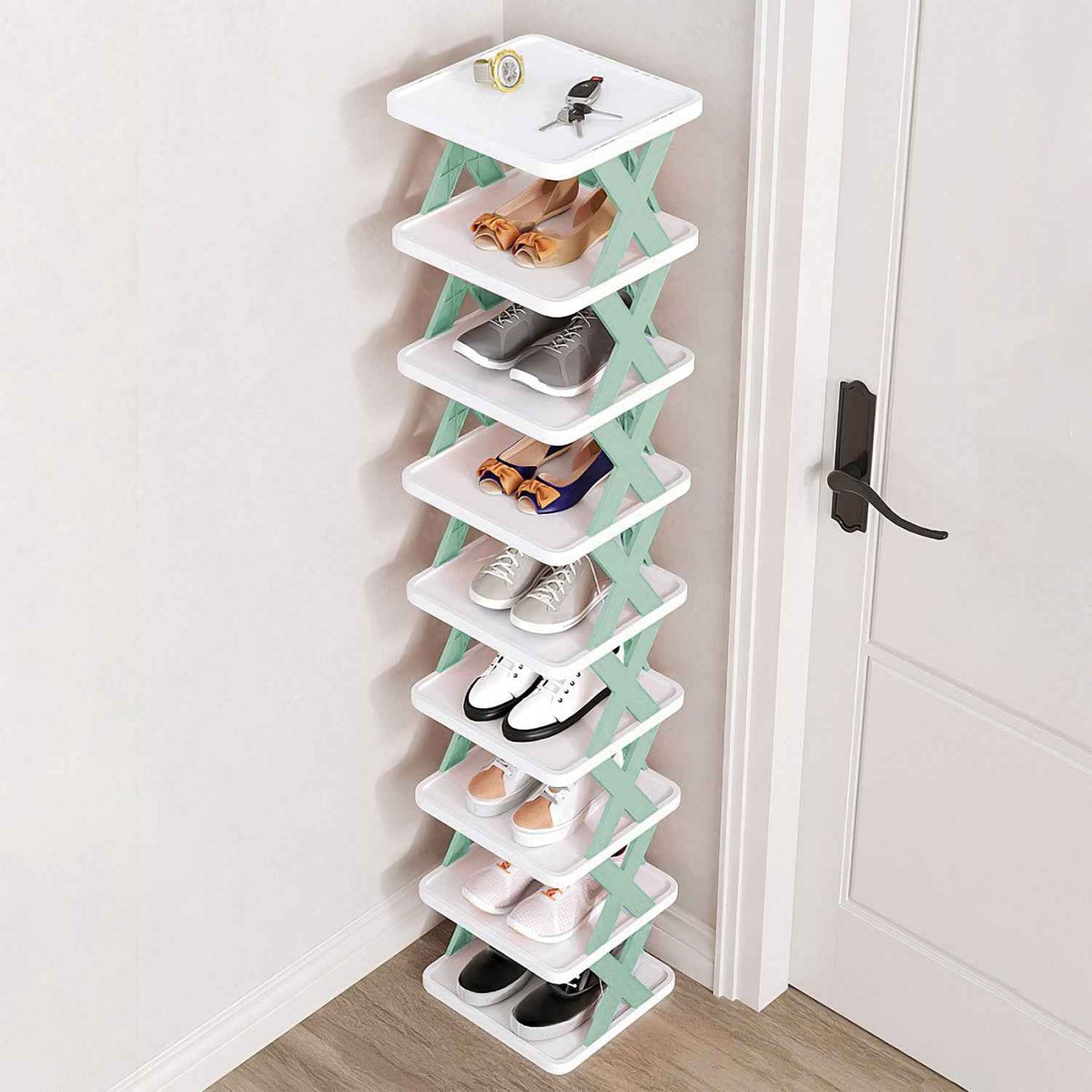 9-Tier Narrow Vertical Entryway Shoe Rack (Space-Saving Tower)