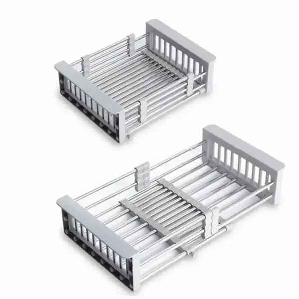 Adjustable In-Sink Dish Drying Rack with Drain Basket
