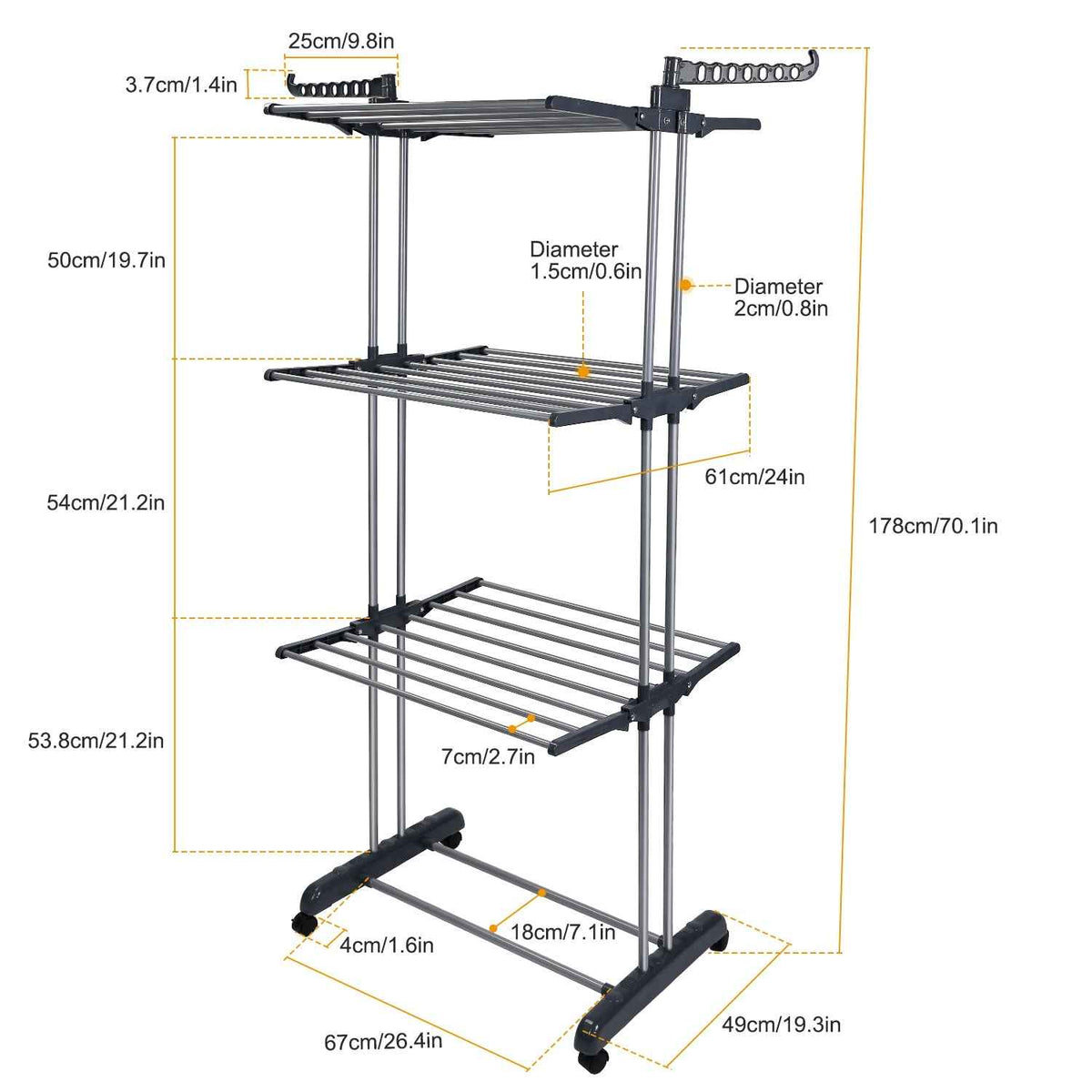 3-Tier Rolling Collapsible Clothes Drying Rack