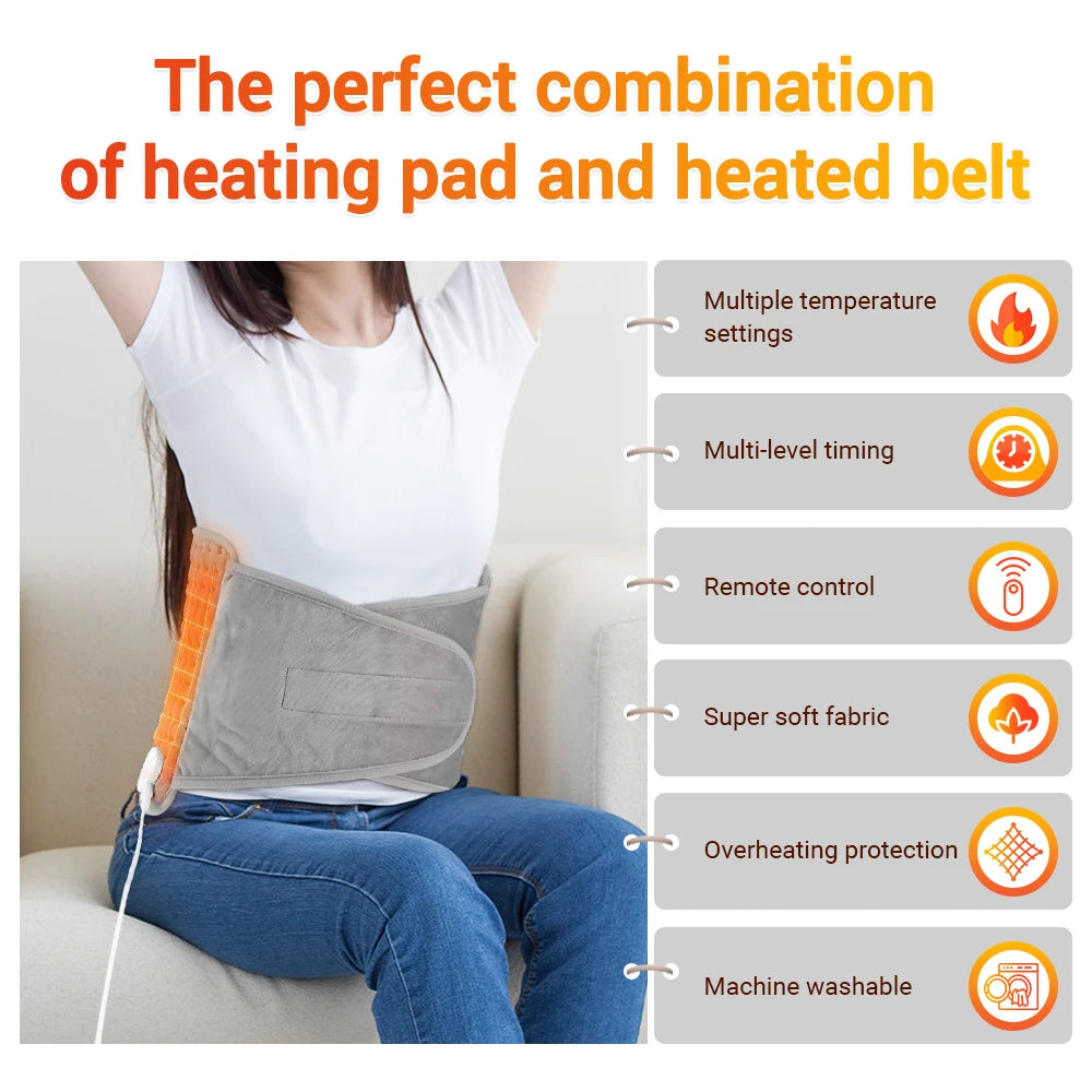 Electric Heating Pad,Back Heating Support Belt Heated Waist Brace Adjustable Temperature Warm Abdomen Warmer Lumbar Support Pad