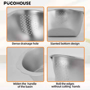 Stainless Slanted-Bottom Drain Bowl for Pasta, Rice, and Produce