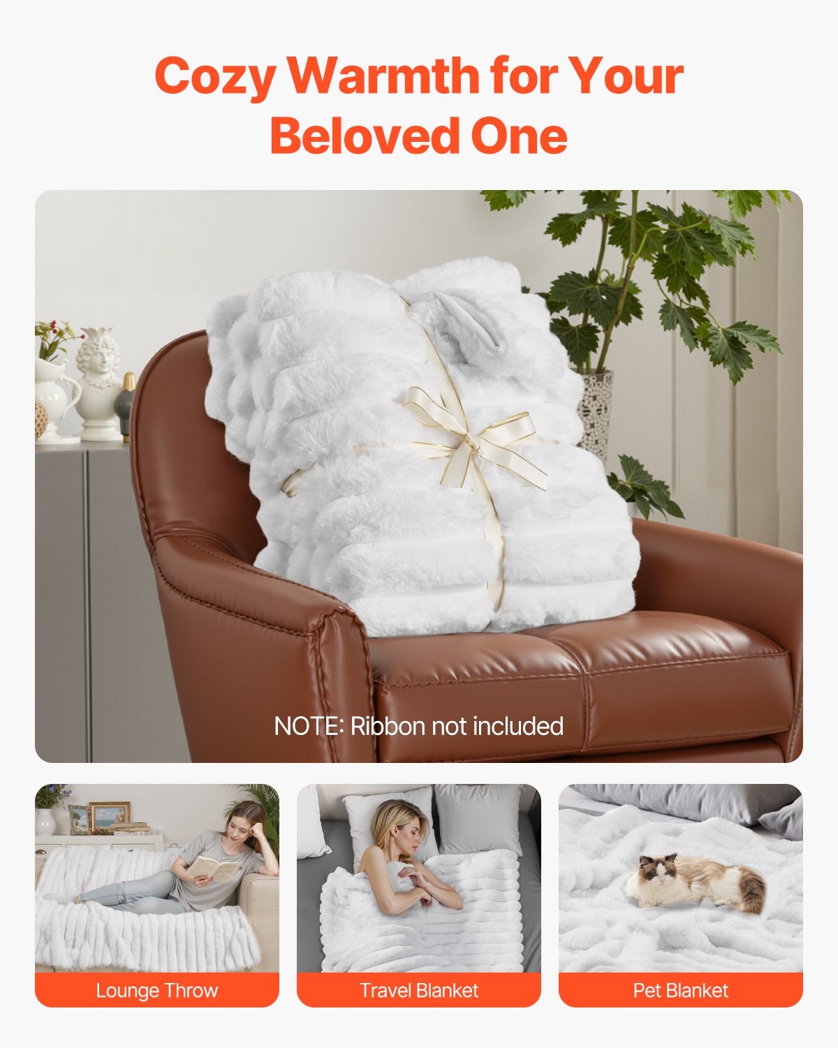 Faux Fur Throw Blanket 50 x 60 in