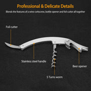 3-Piece Wine Opener Set: Corkscrew, Foil Cutter & Drip Collar Stopper