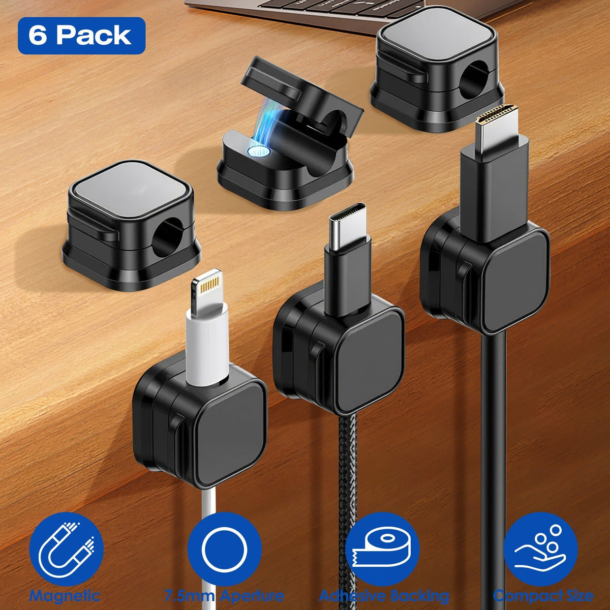 Magnetic Adhesive Cable Management Clips & Cord - Main product view
