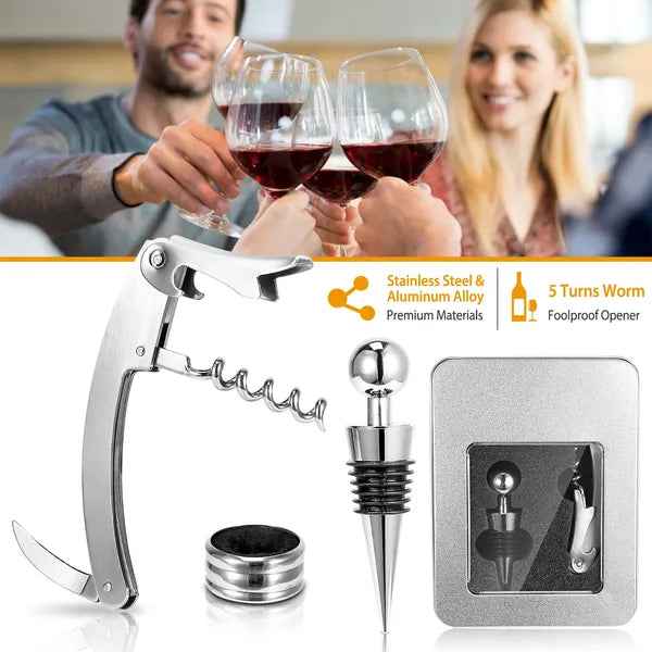 3-Piece Wine Opener Set with Corkscrew, Foil Cutter & Drip Collar