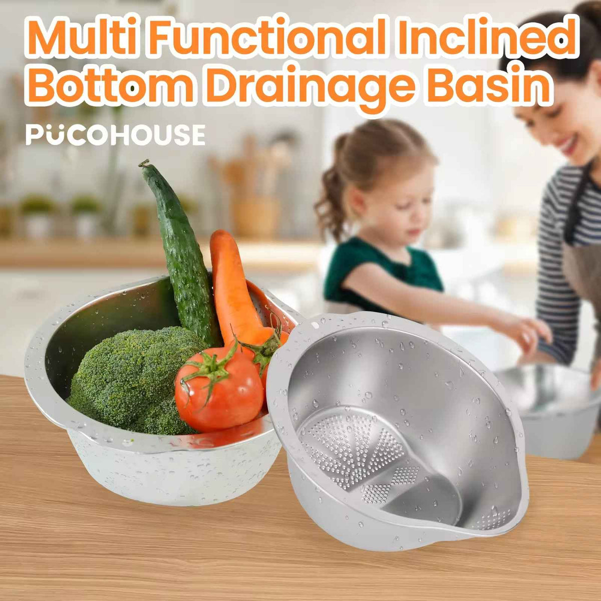 Stainless Slanted-Bottom Drain Bowl for Pasta, Rice, and Produce