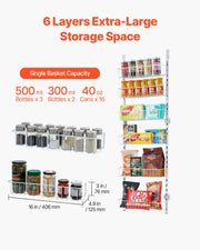 6-Tier Over-the-Door Pantry Organizer Hanging Storage - Dimensions and specification details