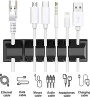 Silicone Desktop Cord Organizer & Multi-Slot Cable Clips (5-Piece Set)