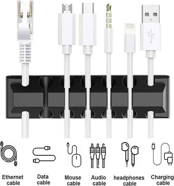 Silicone Desktop Cord Organizer & Multi-Slot Cable Clips (5-Piece Set)
