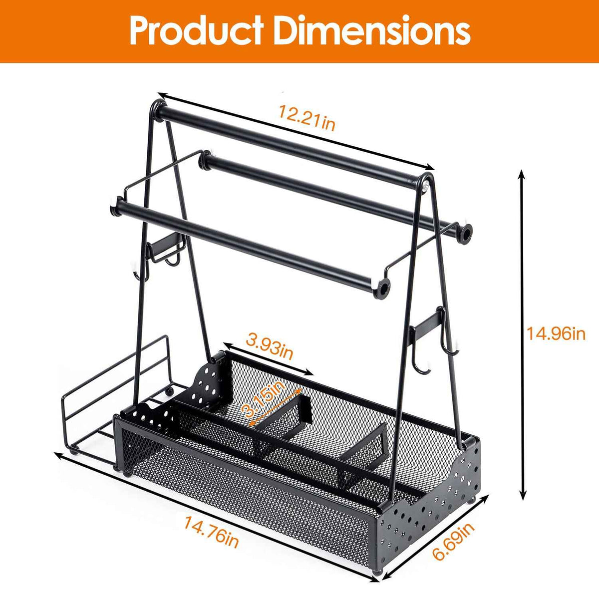 Metal Countertop Utensil Caddy with Built-in Paper Towel Holder