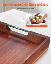 Acacia Wood Serving Tray 17" x 12" with Handles (Bath & Couch Caddy)