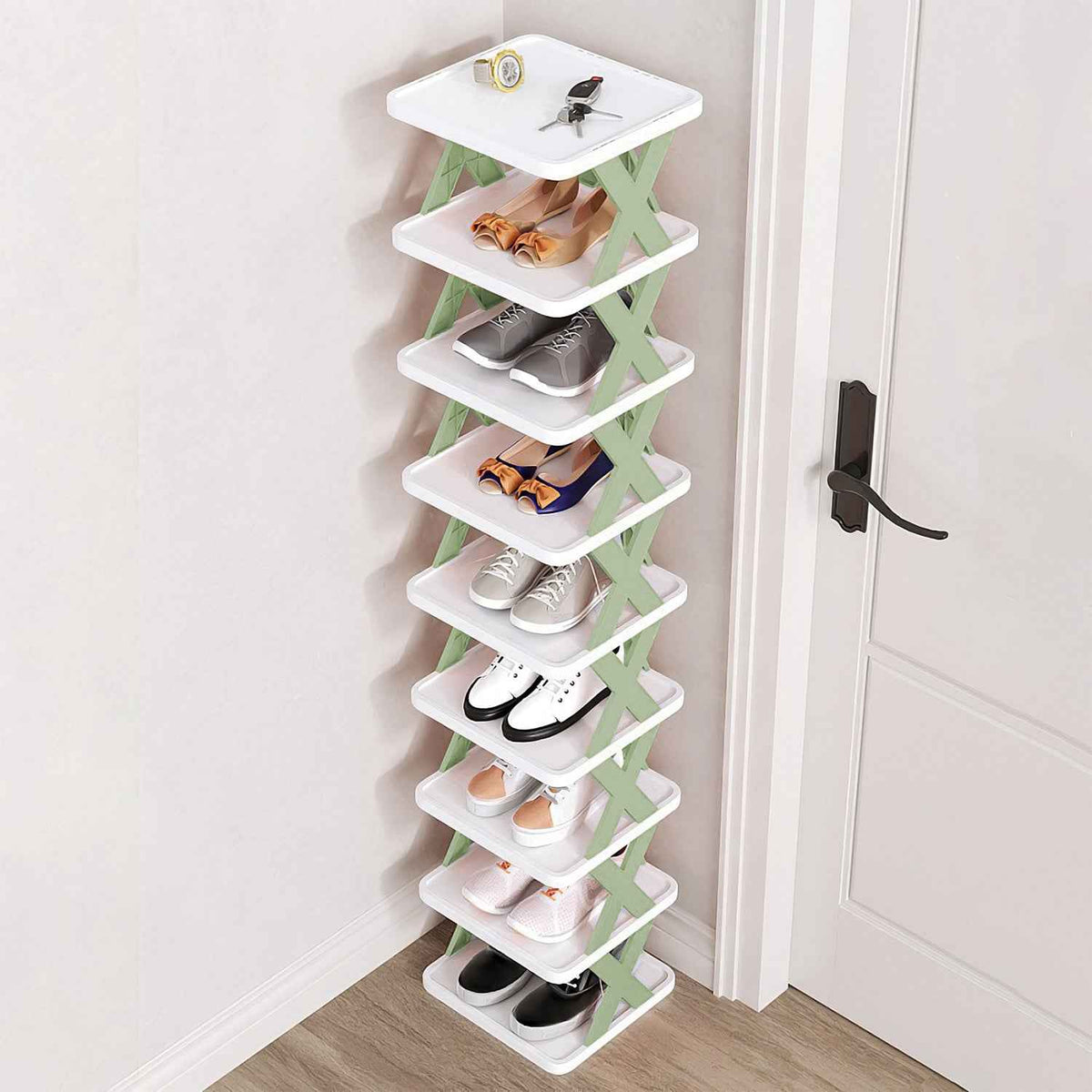 9-Tier Narrow Vertical Entryway Shoe Rack (Space-Saving Tower)