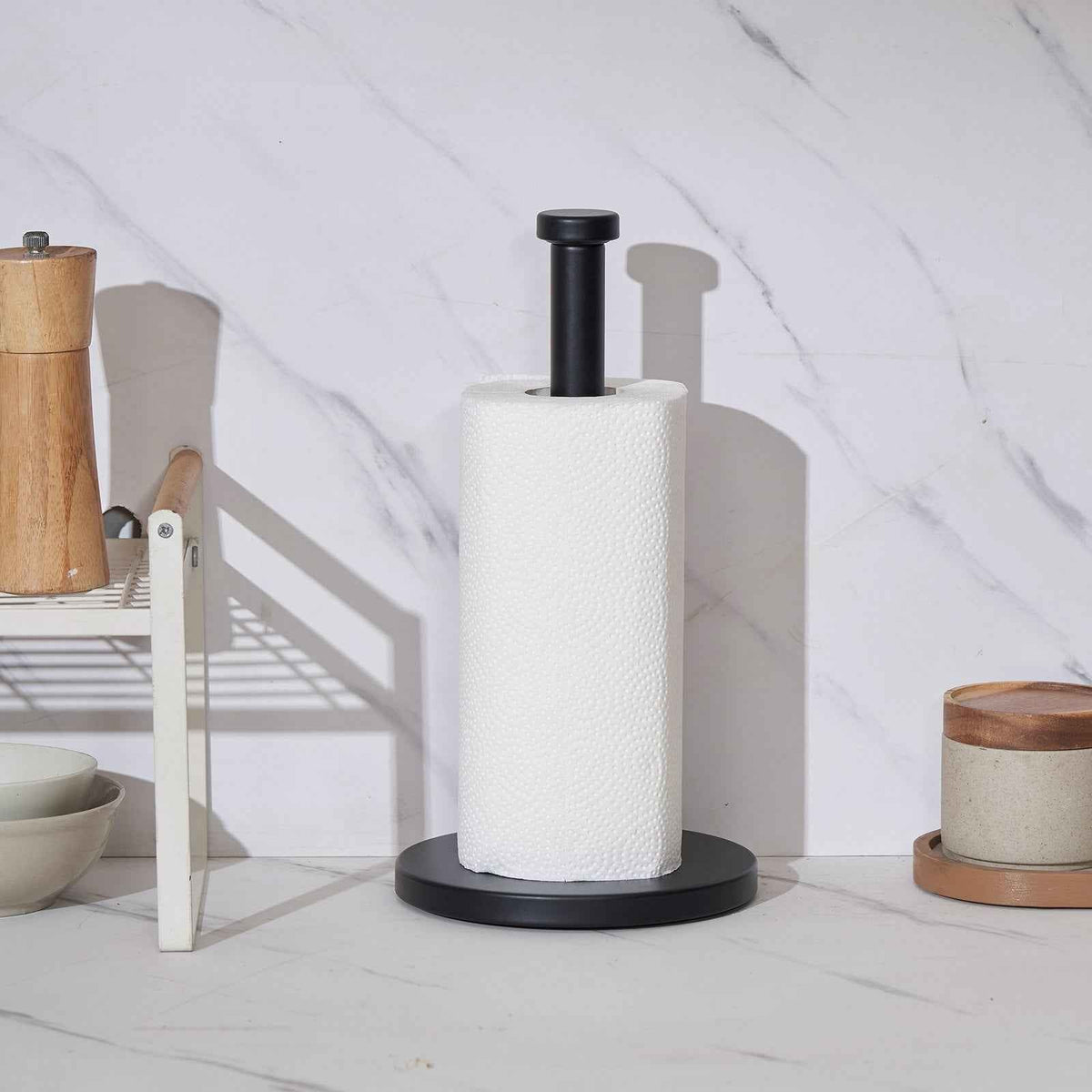 Weighted Stainless Steel Countertop Paper Towel Holder (One-Hand Tear)