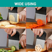 Stainless Steel Crinkle Fry Cutter & Wavy Potato - Multi-angle profile view