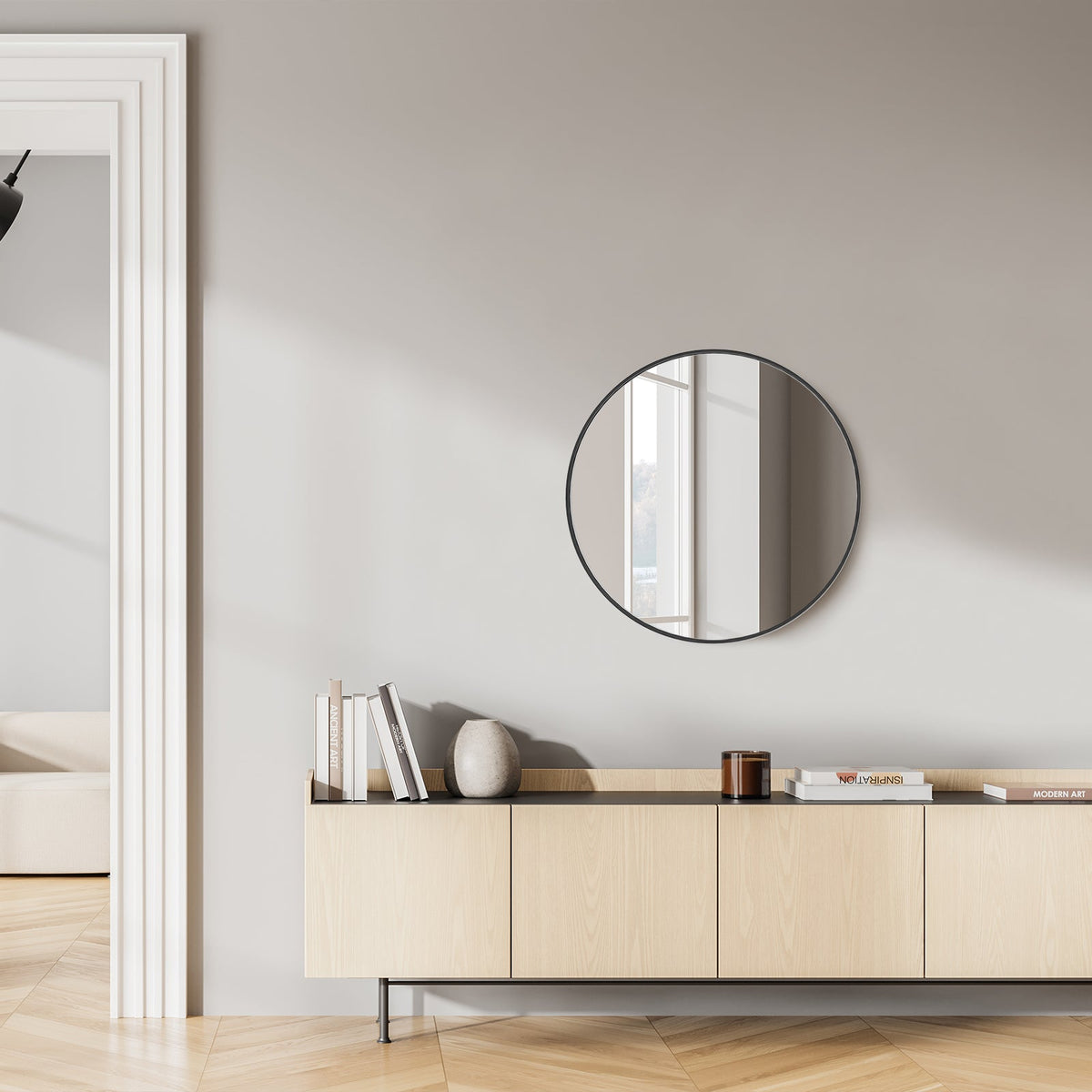 20-Inch Black Circular Wall Mirror