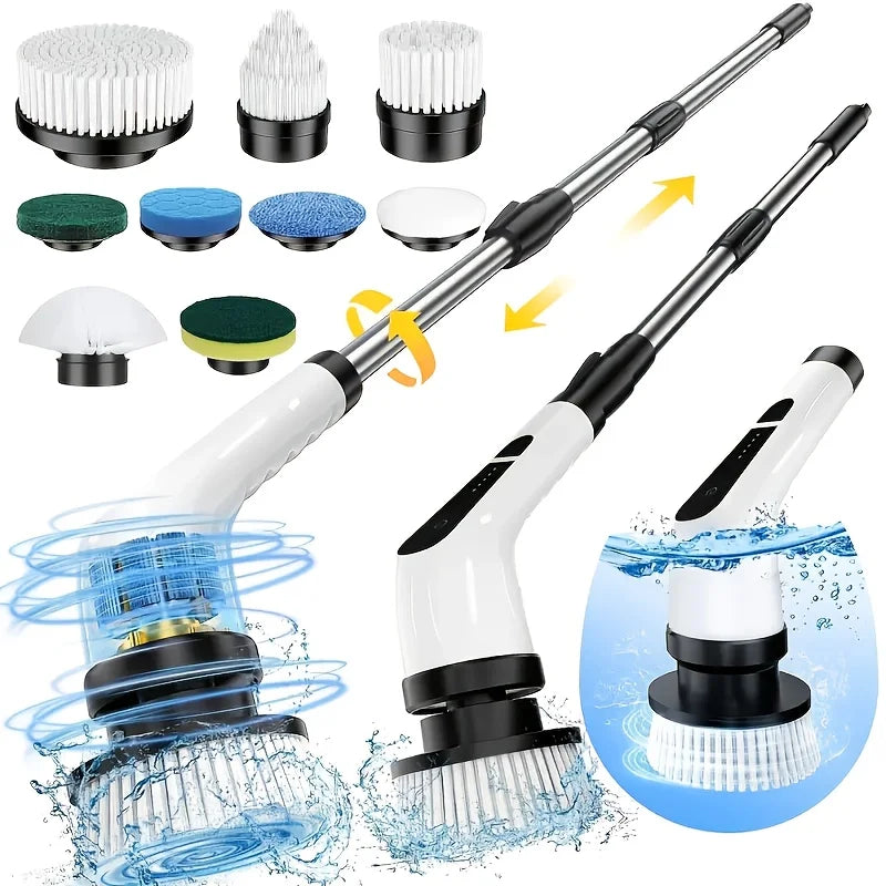 9-in-1 cordless electric spin scrubber with interchangeable cleaning brush heads