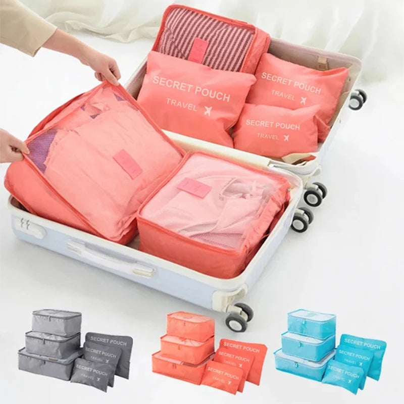 Six-piece travel packing cube organizer set